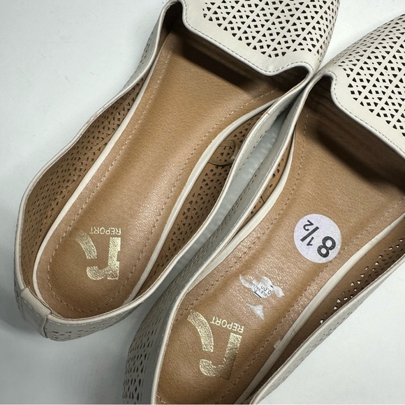 REPORT Flats Shoes Bone Laser Cutout Size 8.5 Loafers Pointy Toe Witchy Casual - Picture 9 of 11